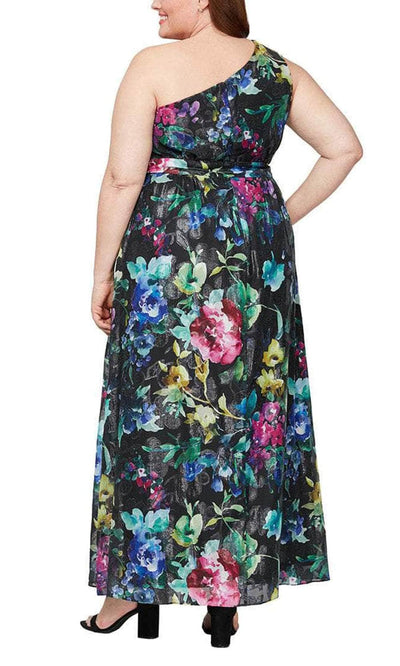 S.L. Fashions 9471928 - One Shoulder Floral Plus Dress Prom Dresses