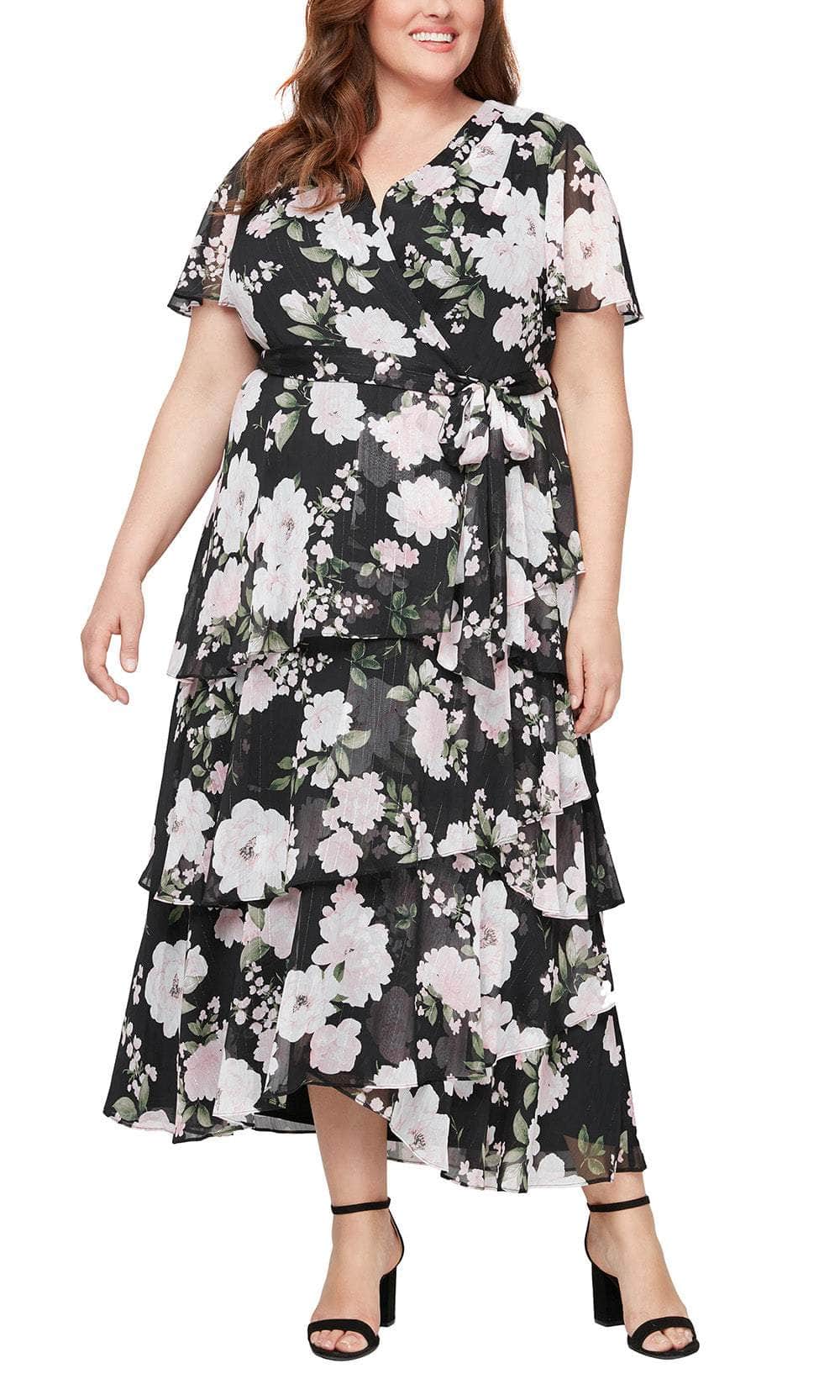 S.L. Fashions 9471929 - Wrap A-Line Dress Wedding Guest 14W / Black Multi