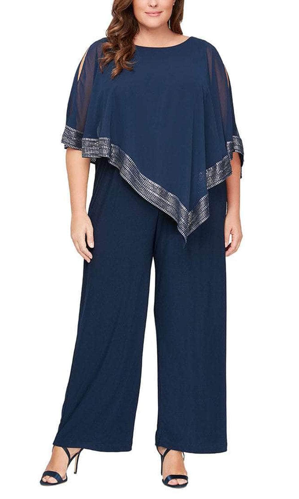S.L. Fashions 9477331 - Chiffon Overlay Jumpsuit Formal Pantsuit