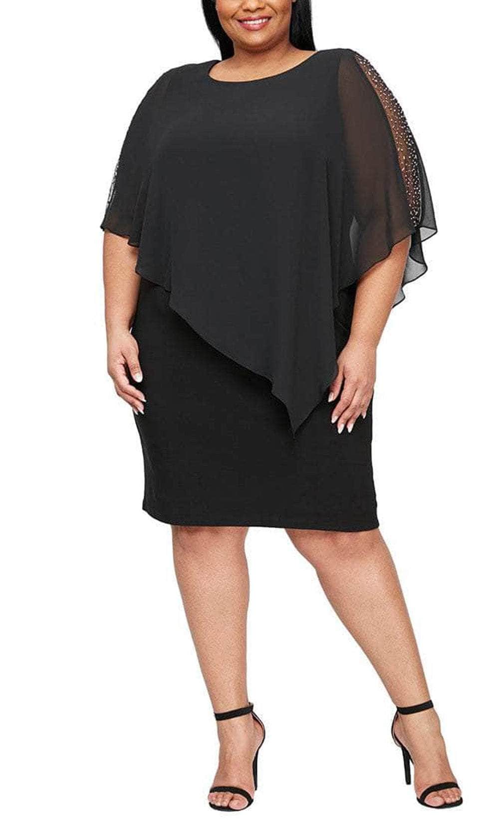 S.L. Fashions 9477437 - Beaded Cape Sheath Dress Wedding Guest 14W / Black