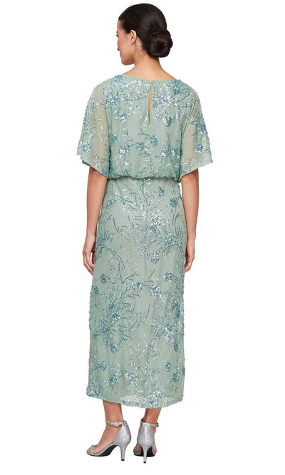 S.L. Fashions 9496478 - Bateau Neck Blouson Tea-Length Dress Wedding Guest