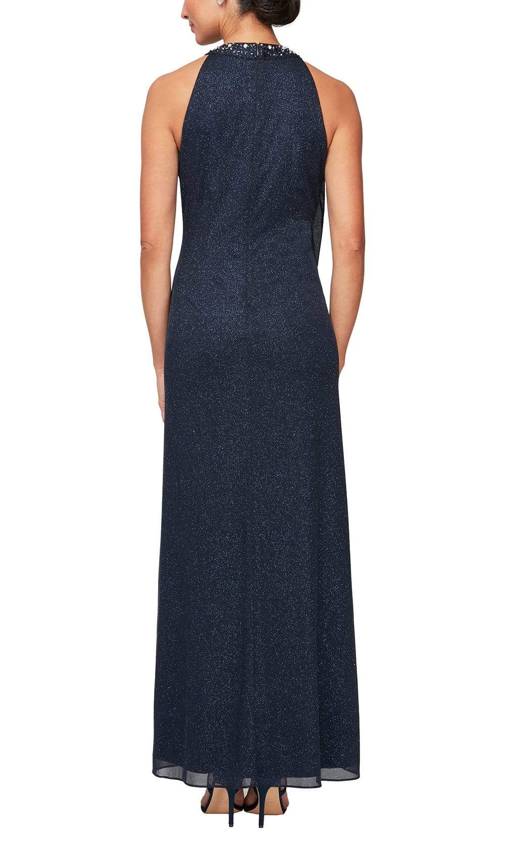 S.L. Fashions - 9233128SC Halter Neck Glittered Column Dress