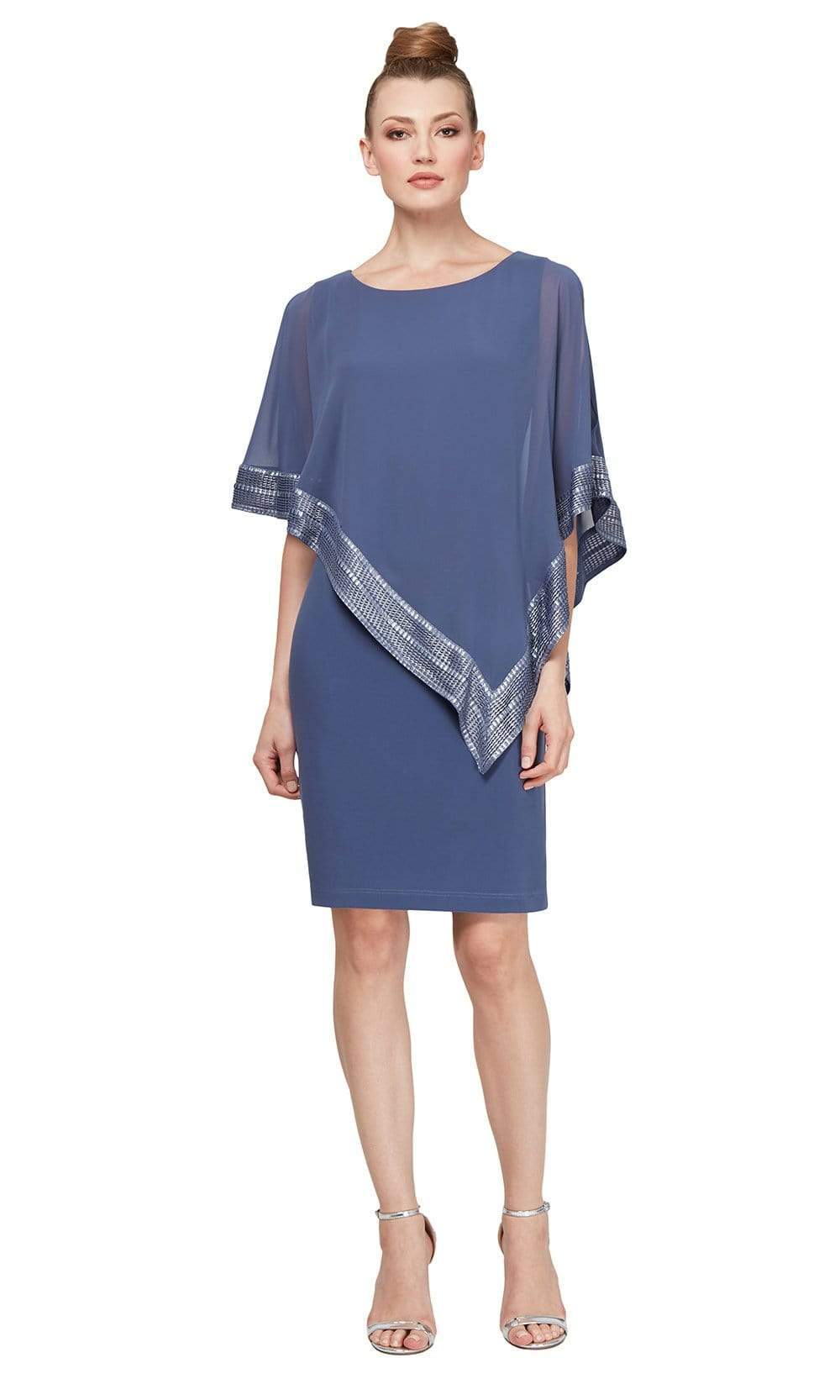 S.L. Fashions - SL111176 Metallic Trim Capelet Sheath Short Dress Cocktail Dresses 12 / Lilac Haze