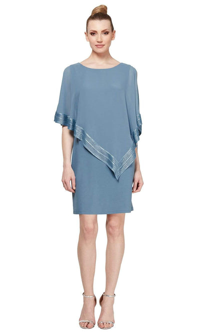 S.L. Fashions - SL111176 Metallic Trim Capelet Sheath Short Dress Cocktail Dresses 14 / Coronet/Silver