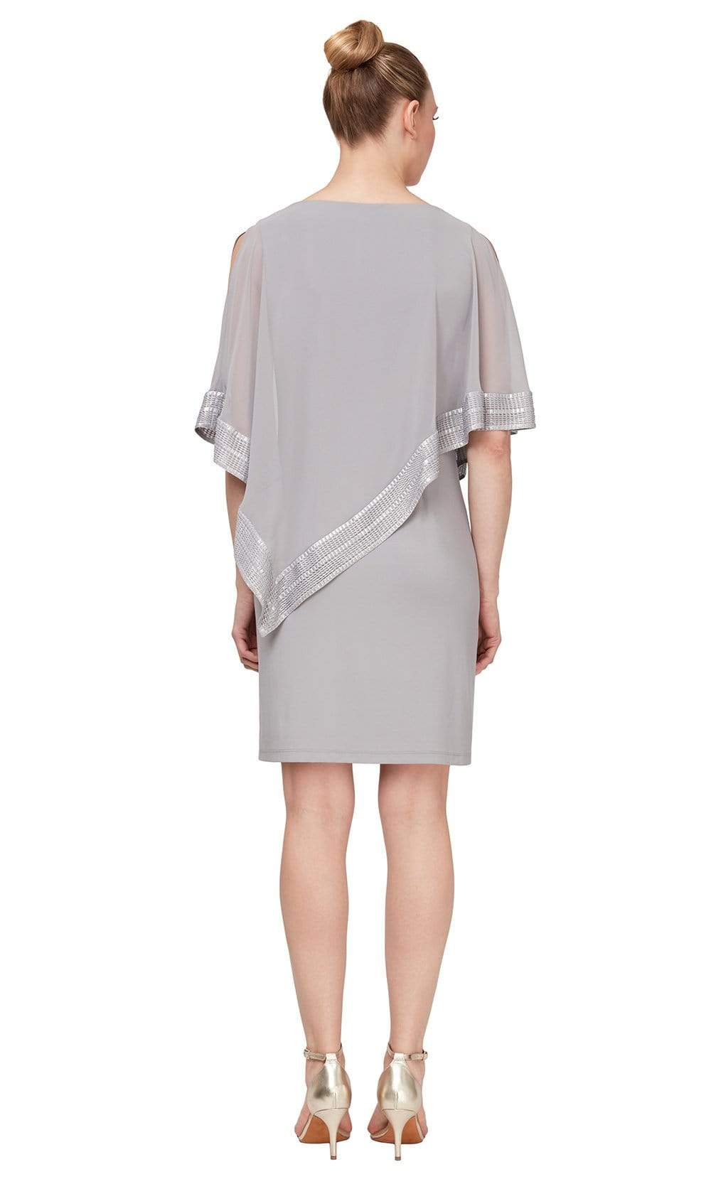 S.L. Fashions - SL111176 Metallic Trim Capelet Sheath Short Dress Cocktail Dresses