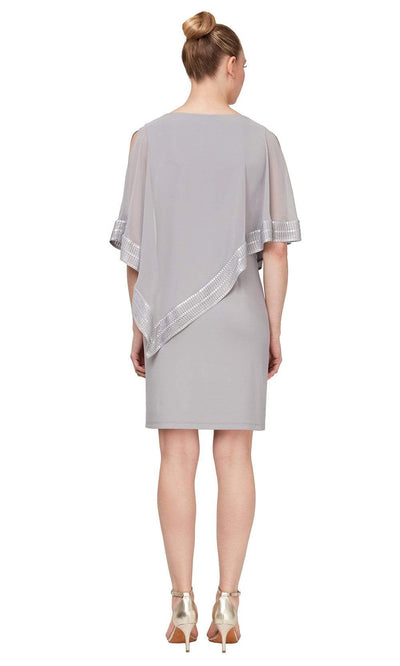 S.L. Fashions - SL111176 Metallic Trim Capelet Sheath Short Dress Cocktail Dresses