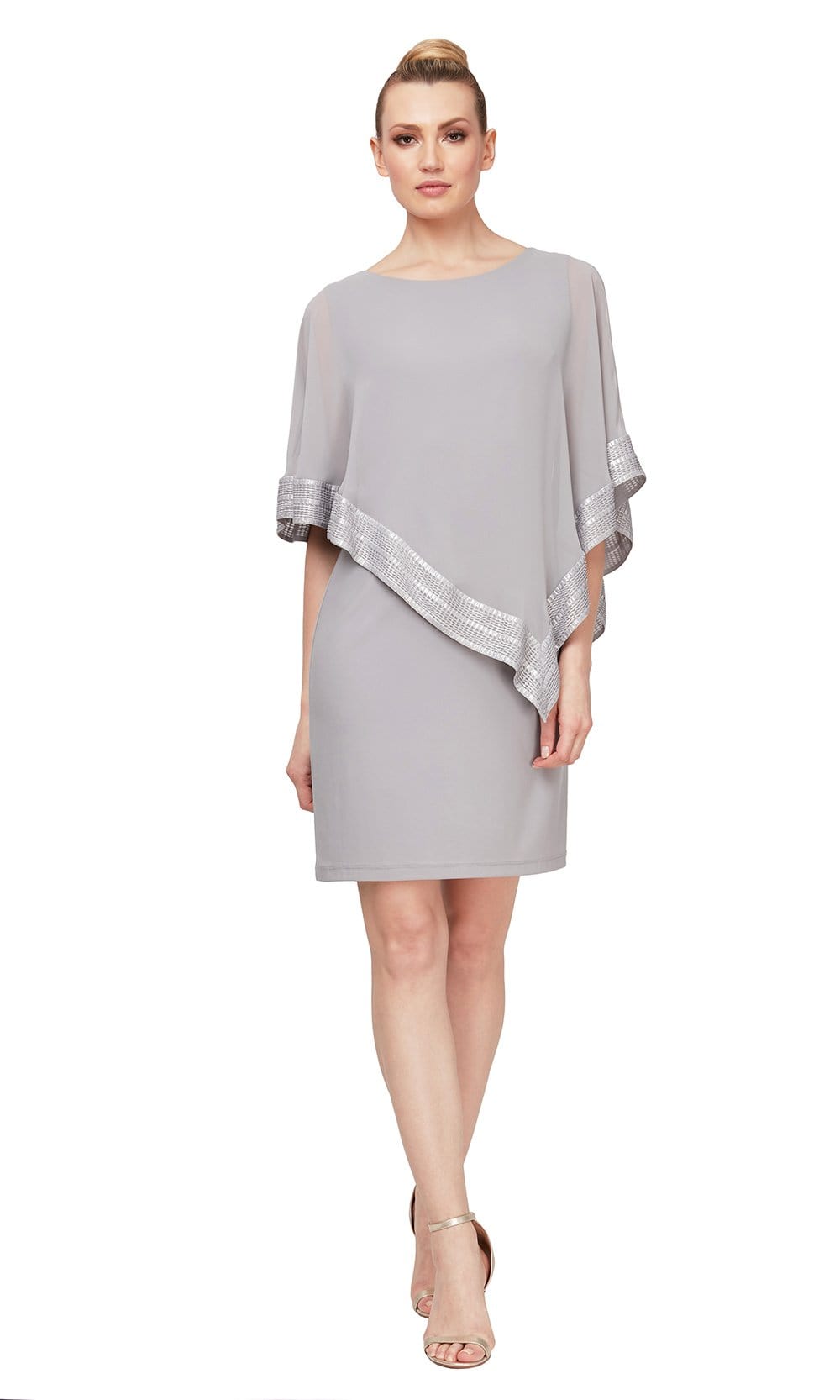 S.L. Fashions - SL111176 Metallic Trim Capelet Sheath Short Dress Cocktail Dresses