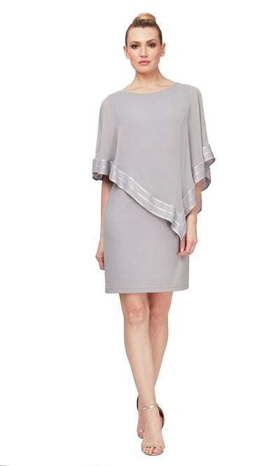 S.L. Fashions - SL111176 Metallic Trim Capelet Sheath Short Dress Cocktail Dresses