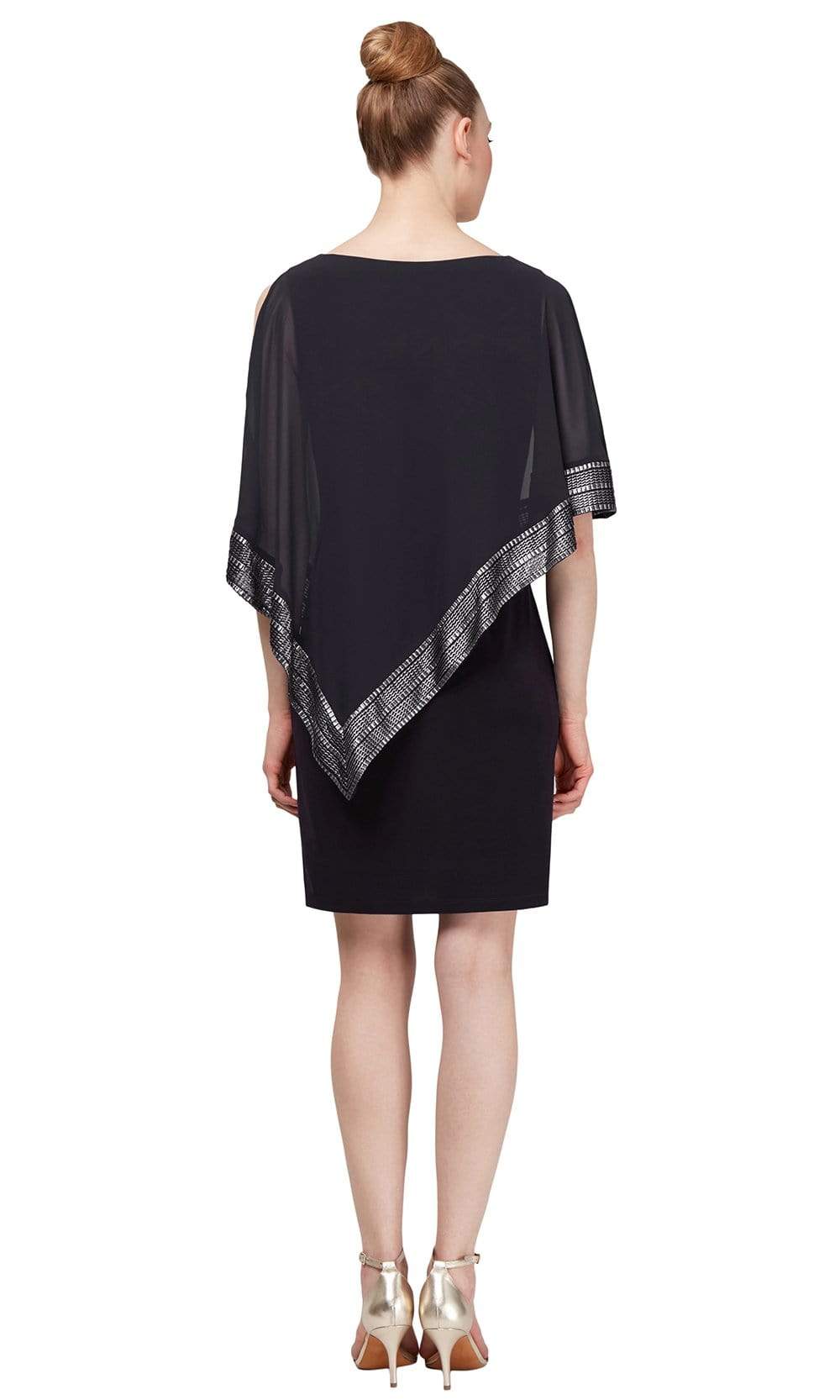 S.L. Fashions - SL111176 Metallic Trim Capelet Sheath Short Dress Cocktail Dresses