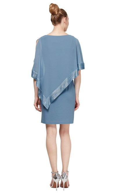 S.L. Fashions - SL111176 Metallic Trim Capelet Sheath Short Dress Cocktail Dresses