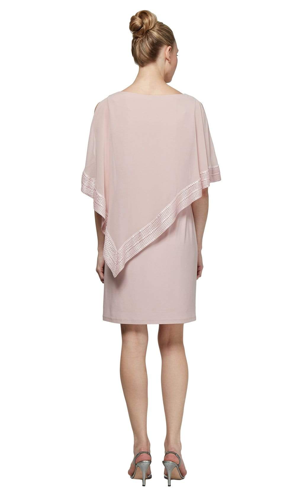 S.L. Fashions - SL111176 Metallic Trim Capelet Sheath Short Dress Cocktail Dresses