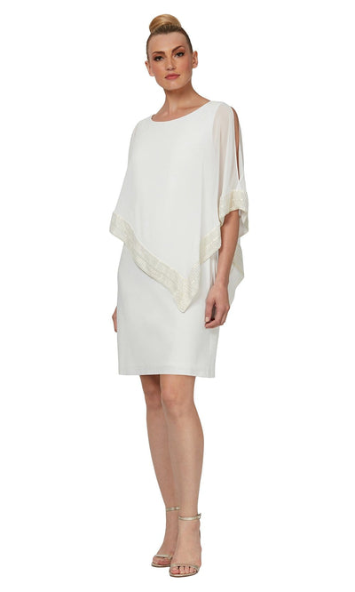 S.L. Fashions - SL111176 Metallic Trim Capelet Sheath Short Dress Cocktail Dresses 8 / Ivory Gold