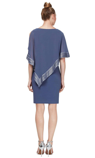 S.L. Fashions - SL111176 Metallic Trim Capelet Sheath Short Dress Special Occasion Dress