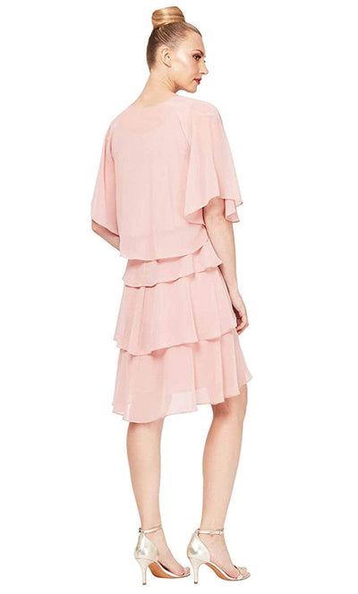 S.L. Fashions - Tiered Dress SL112296  In Pink