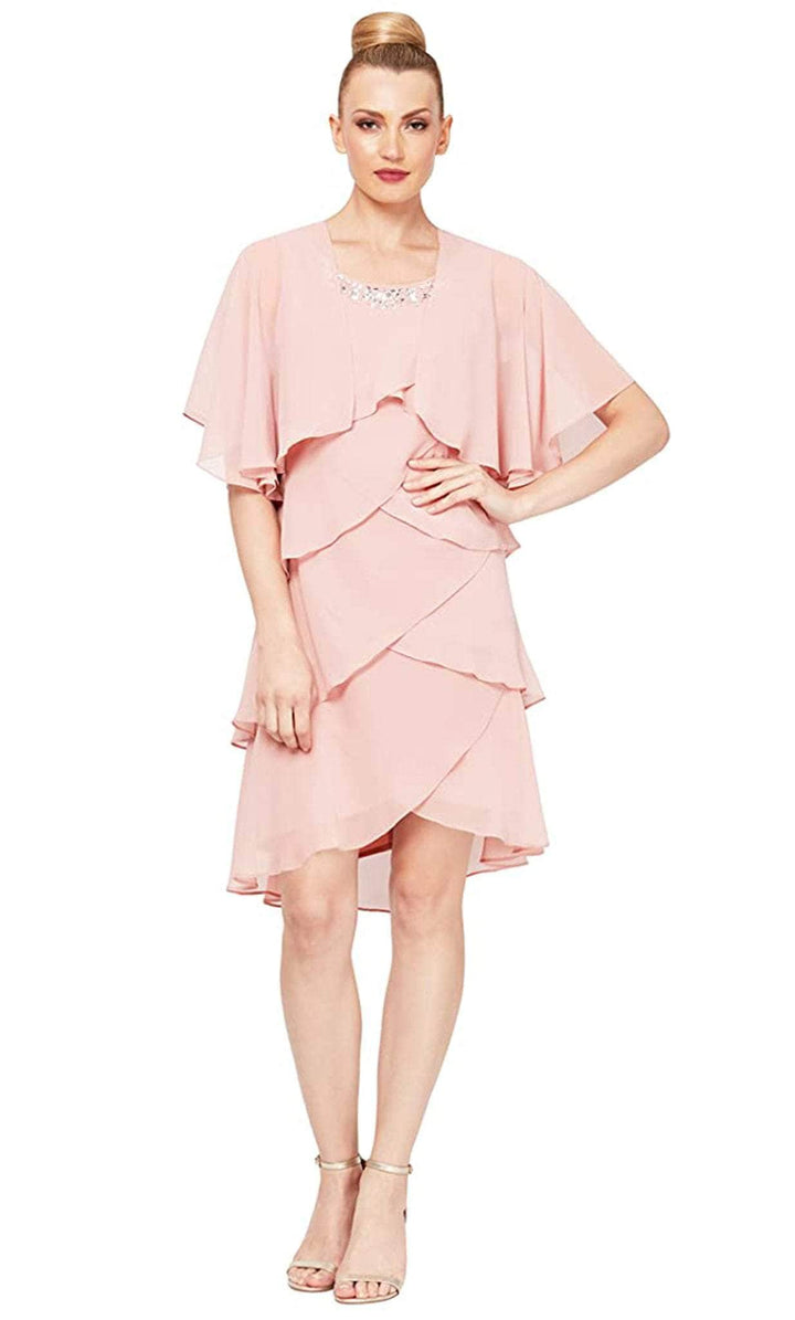 S.L. Fashions - Tiered Dress SL112296  In Pink