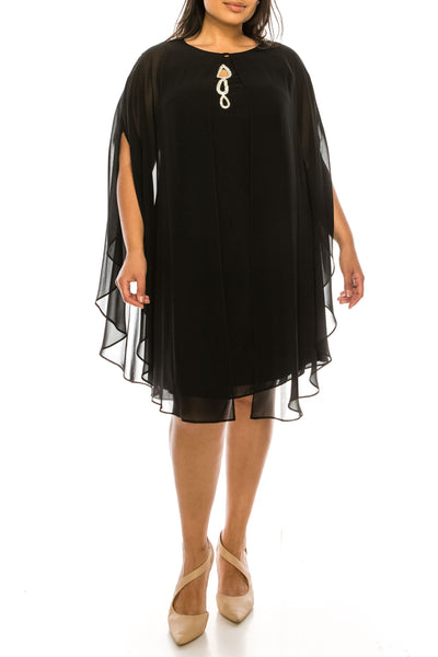 S.L. Fashions - SL612806 Jeweled Keyhole Cutout With Chiffon Drape Cocktail Dresses 14W / Black