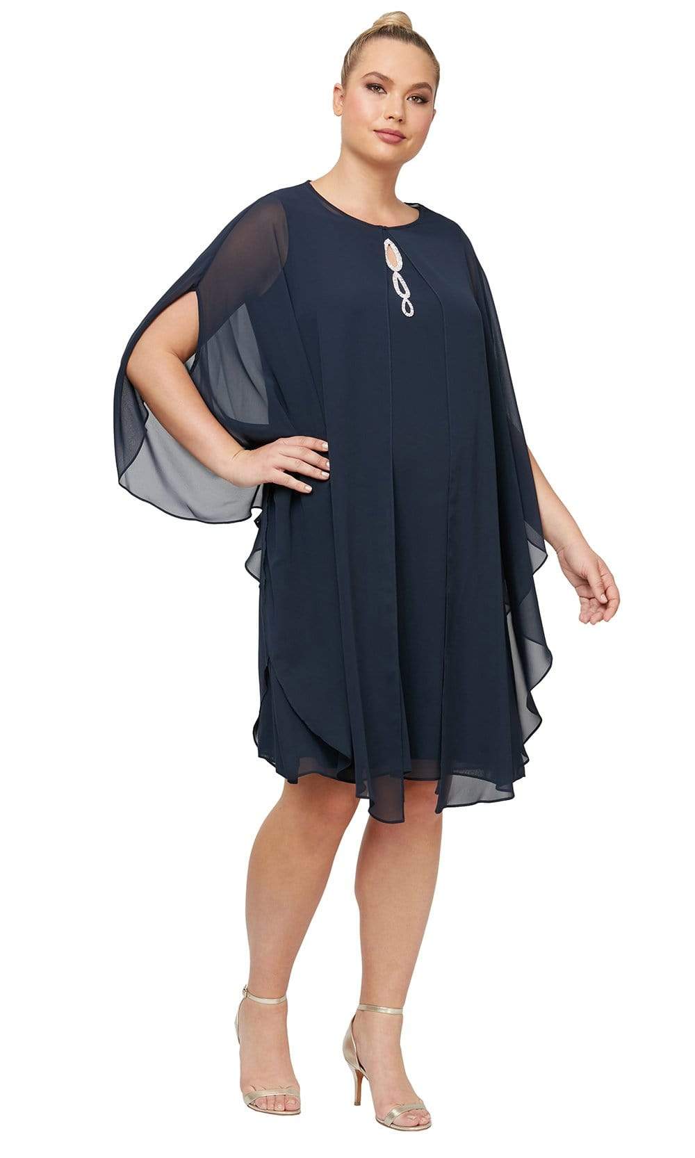 S.L. Fashions - SL612806 Jeweled Keyhole Cutout With Chiffon Drape Cocktail Dresses