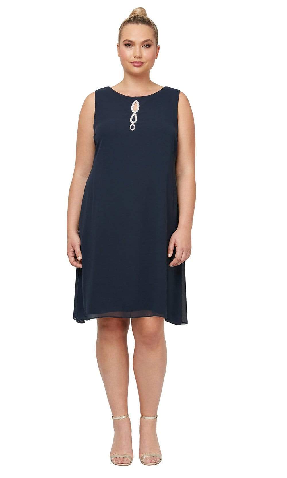 S.L. Fashions - SL612806 Jeweled Keyhole Cutout With Chiffon Drape Cocktail Dresses