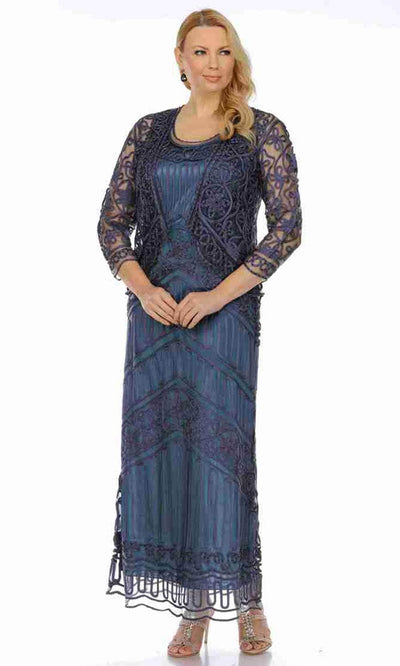 Soulmates 1603 - Soutache Lace Embroidered Dress And Jacket Gown Mother of the Bride Dresses Graphite / S