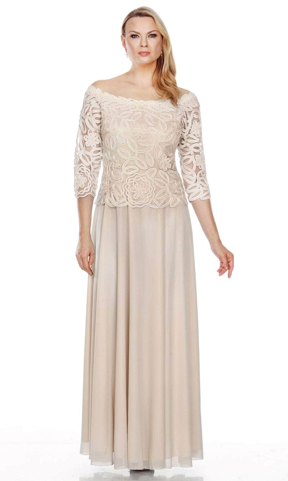 Soulmates 1614 - Off Shoulder 3/4 Sleeve Evening Gown Evening Dresses Champagne / S