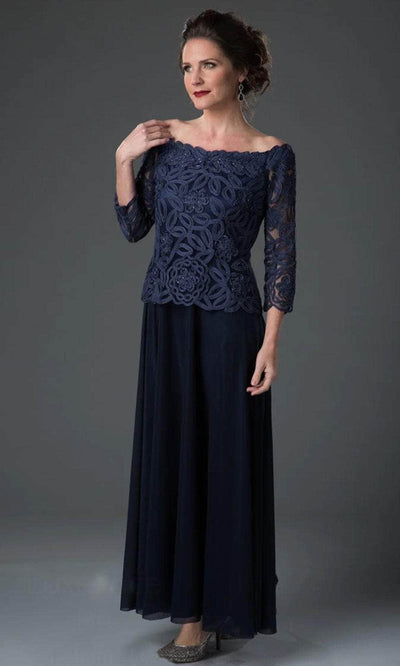 Soulmates 1614 - Off Shoulder 3/4 Sleeve Evening Gown Evening Dresses Navy / S