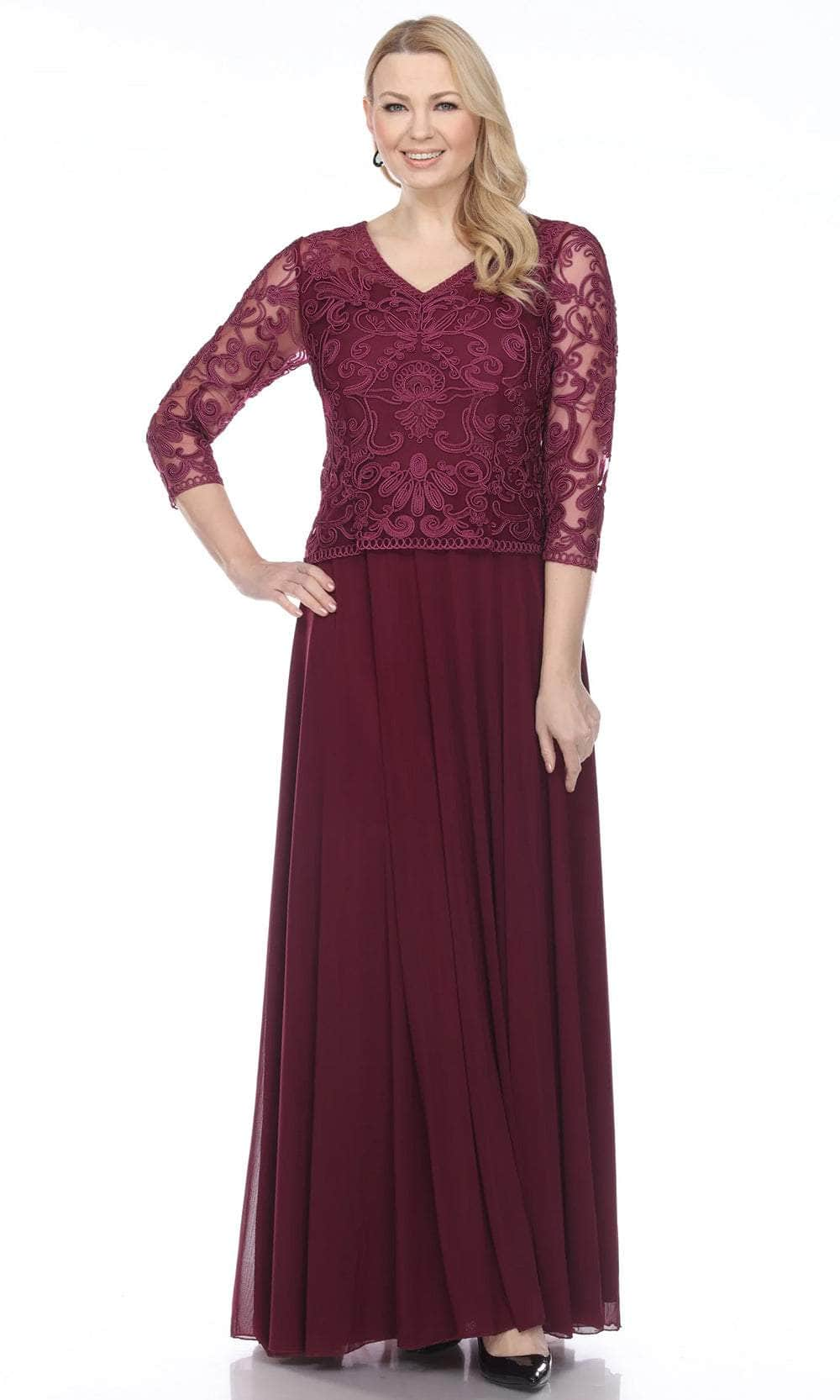 Soulmates 1901 - Soutache Lace V-Neck Long Dress Mother of the Bride Dresses Burgundy / S