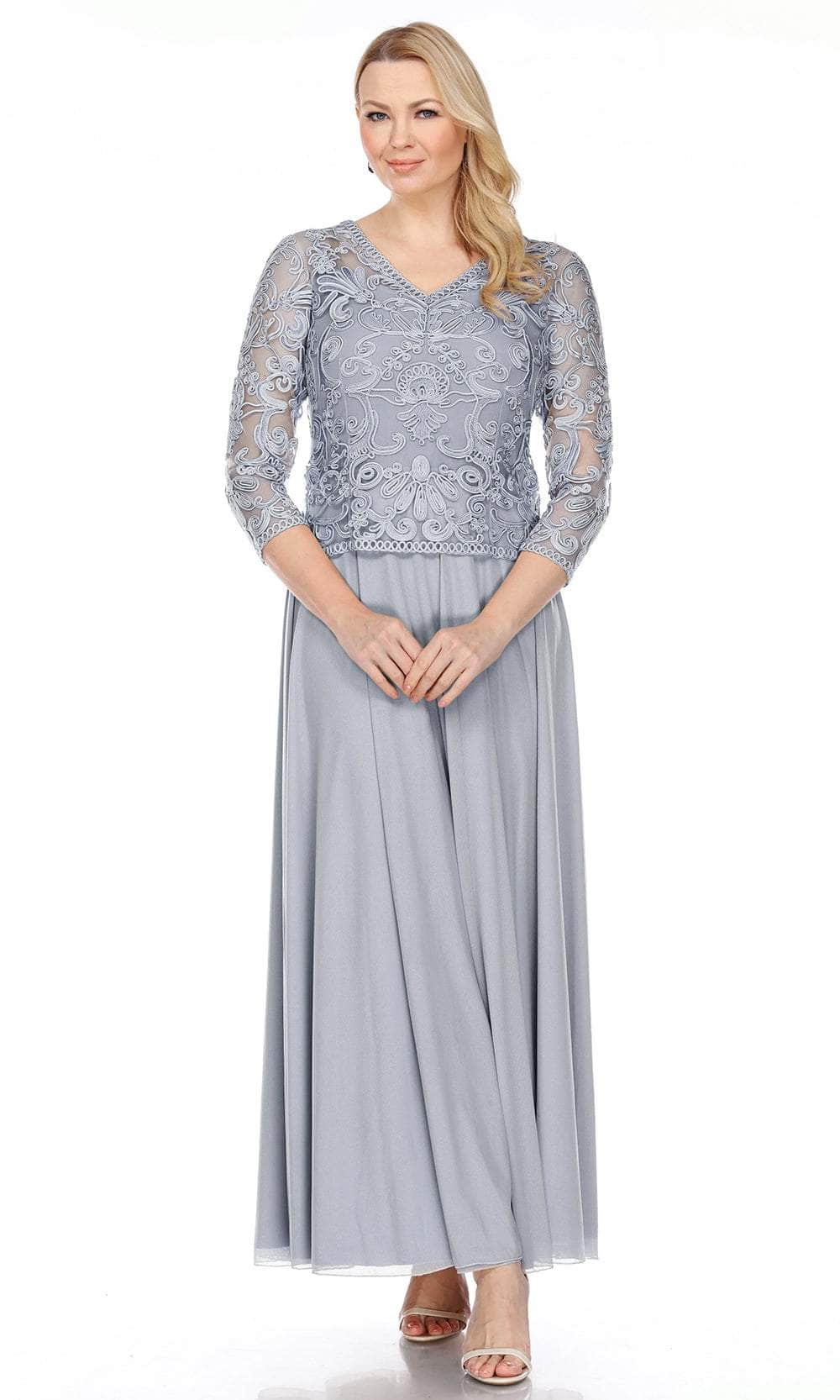 Soulmates 1901 - Soutache Lace V-Neck Long Dress Mother of the Bride Dresses Pewter / S