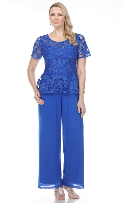 Soulmates 1902 - Peplum Short Sleeve Top W/ Special Occasion Pants Set Evening Dresses Royal / S