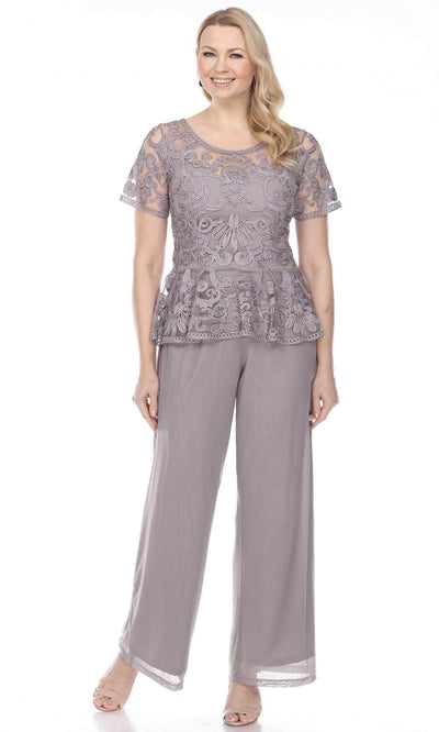 Soulmates 1902 - Peplum Short Sleeve Top W/ Special Occasion Pants Set Evening Dresses Smoke / S