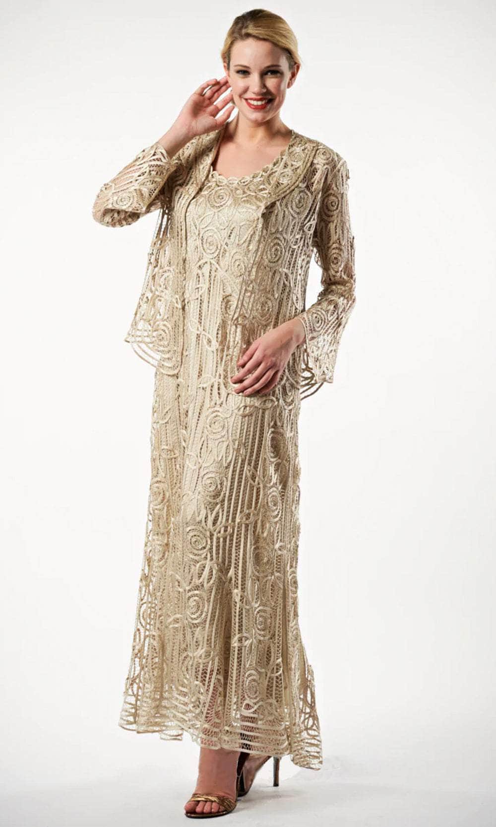 Soulmates C1068 - Beaded Silk Lace Collar Jacket With Godet Dress Set Mother of the Bride Dresses