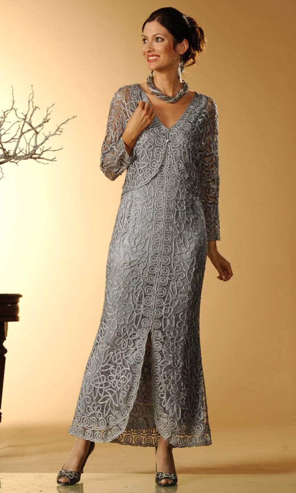 Soulmates C702 - Two Piece Illusion Lace Mother of The Bride Dress | ADASA LT Brown / 1x Soulmates C702 - Two Piece Illusion Lace Mother of The Bride Dress | ADASA LT Brown / 1x