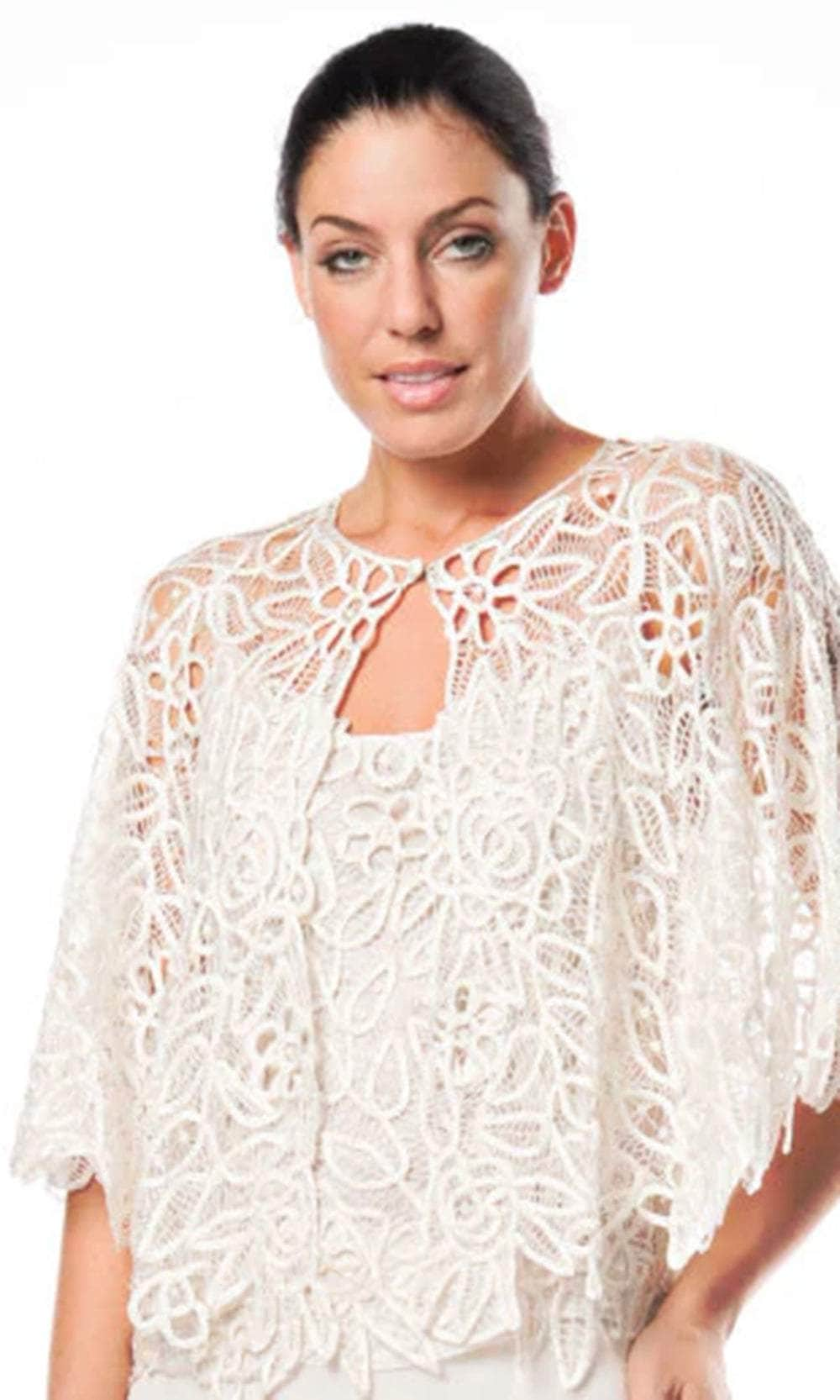 Soulmates C80312 - Beaded Lace Cape Top And Skirt Set Clothing Set Ivory / S