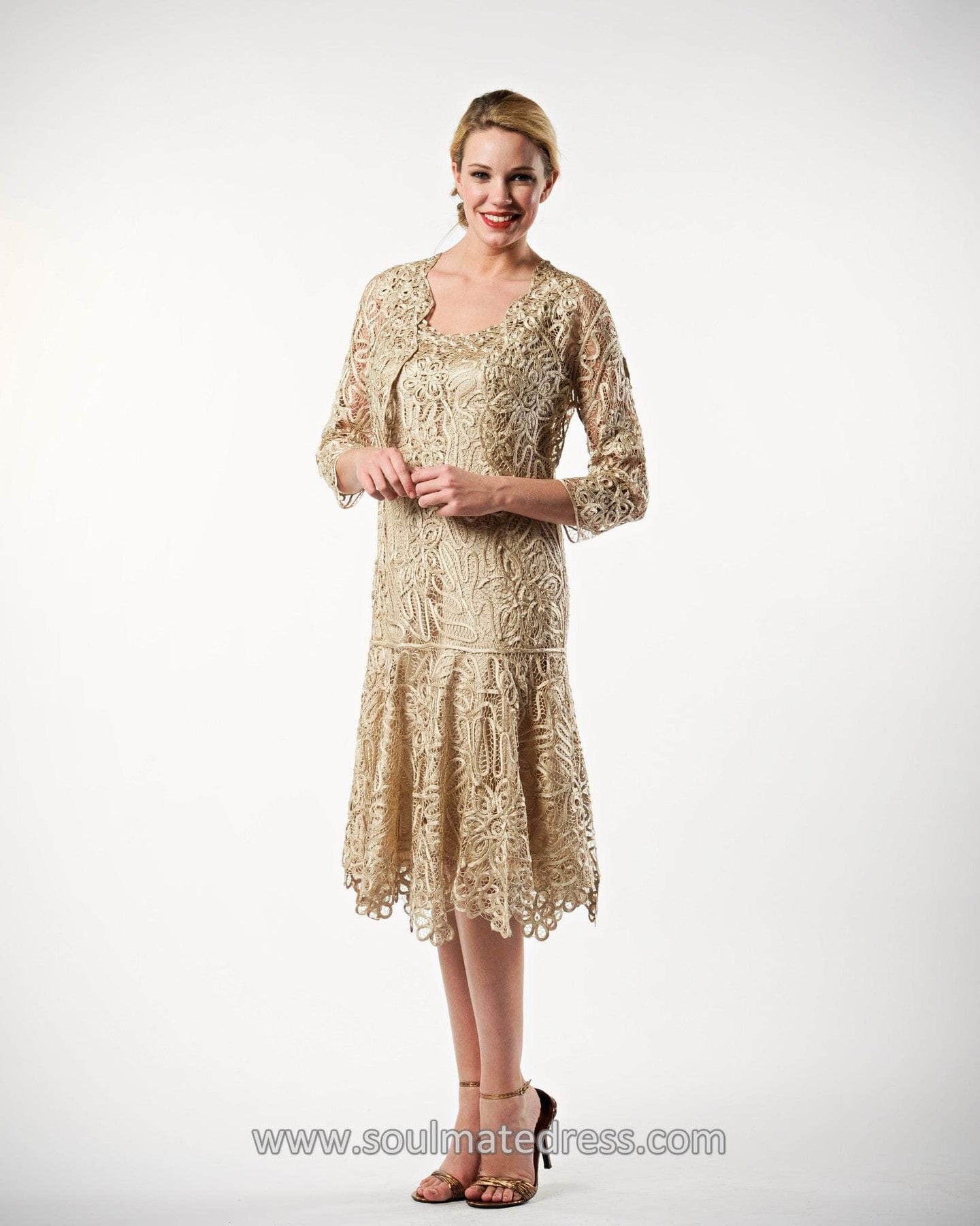 Soulmates C9126 - Scoop Tea Length Formal Dress Champagne / L Soulmates C9126 - Scoop Tea Length Formal Dress Champagne / L
