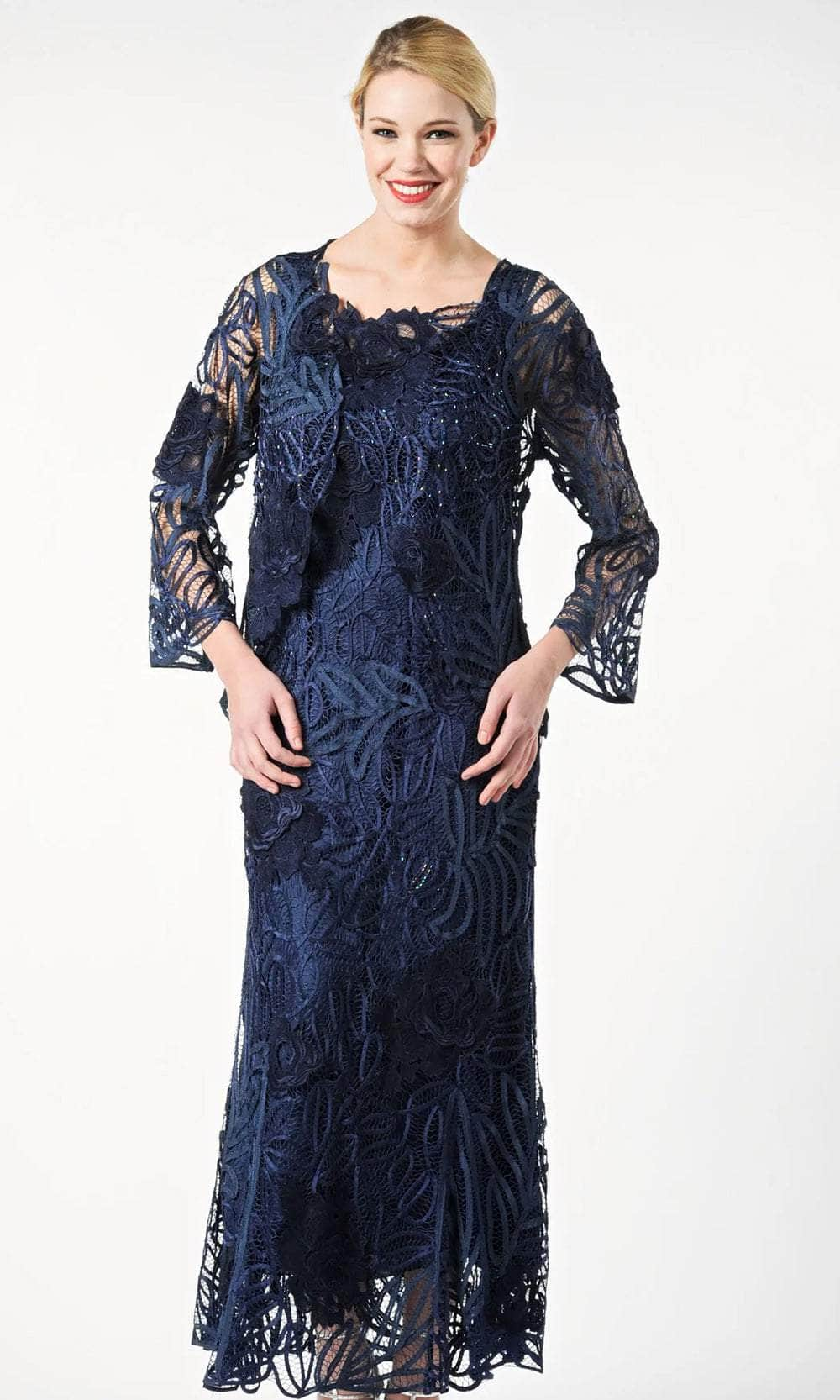 Soulmates D1106 - Rose Lace Jacket & Dress Set Evening Dresses Navy / S