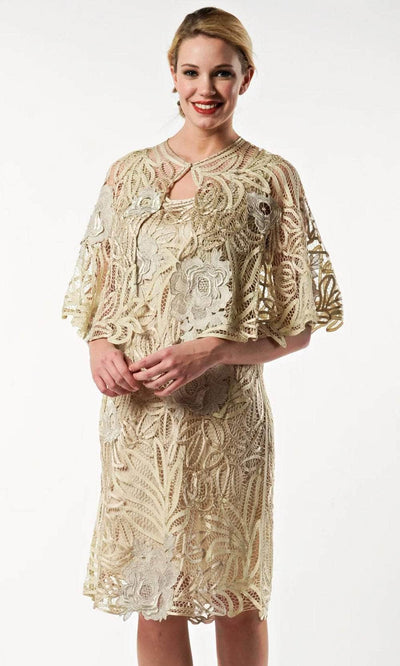 Soulmates D1107 - Rose Flower Cape With Short Dress Wedding Guest Champagne / S