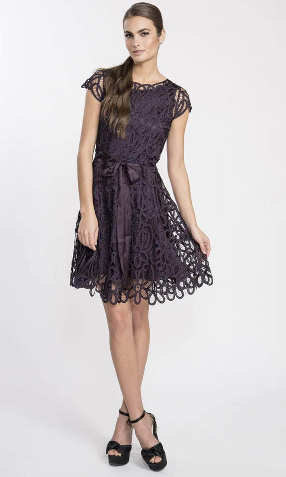 Soulmates D1308 - Lace Mini Cocktail Party Dress Wedding Guest Aubergine / S