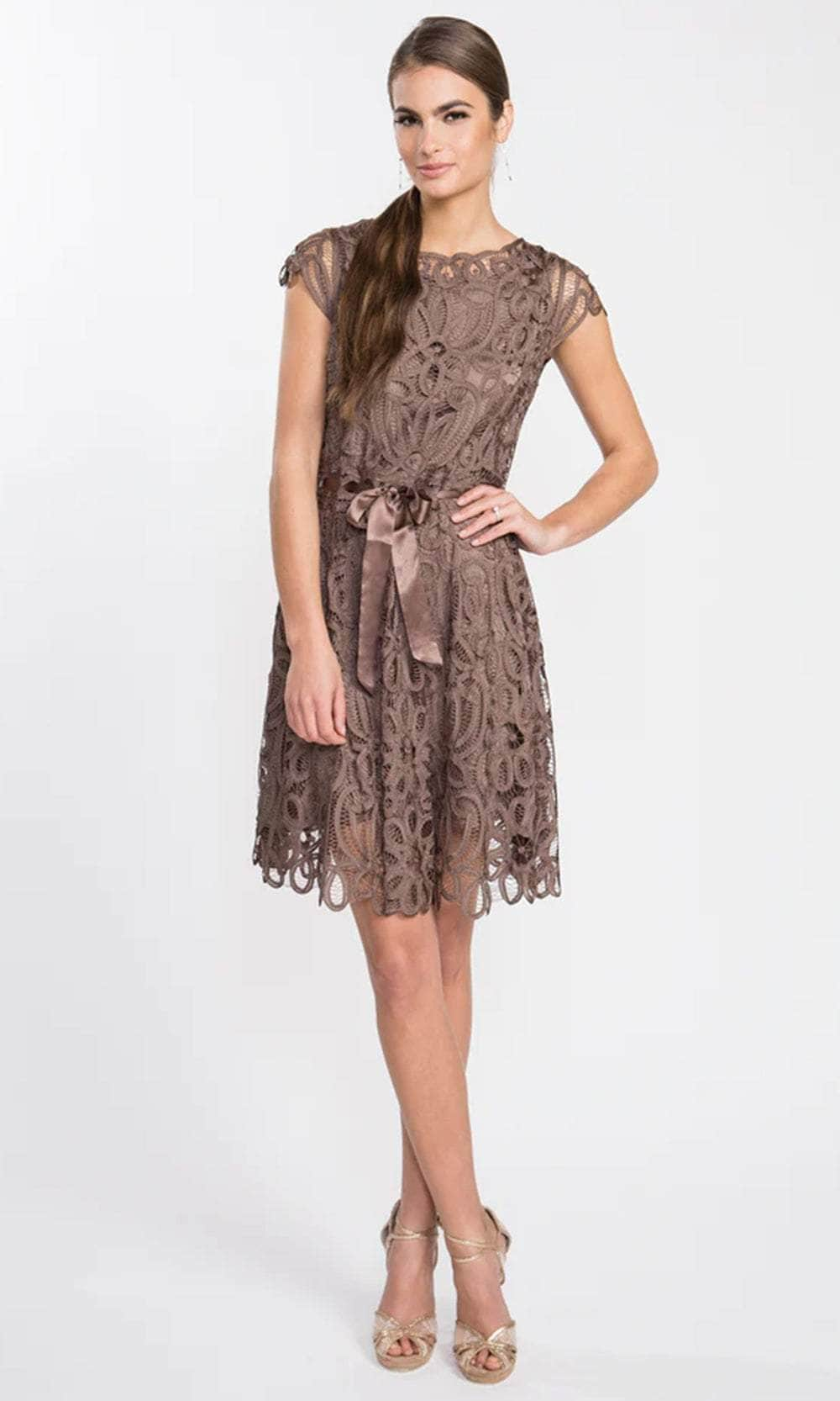 Soulmates D1308 - Lace Mini Cocktail Party Dress Wedding Guest Mocha / S