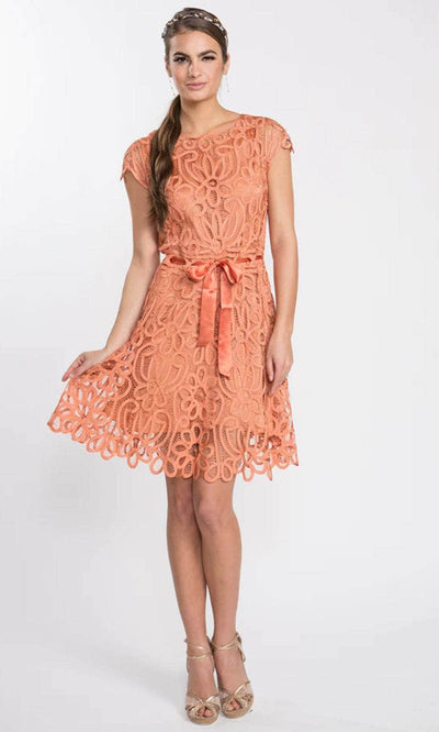 Soulmates D1308 - Lace Mini Cocktail Party Dress Wedding Guest Tangerine / S