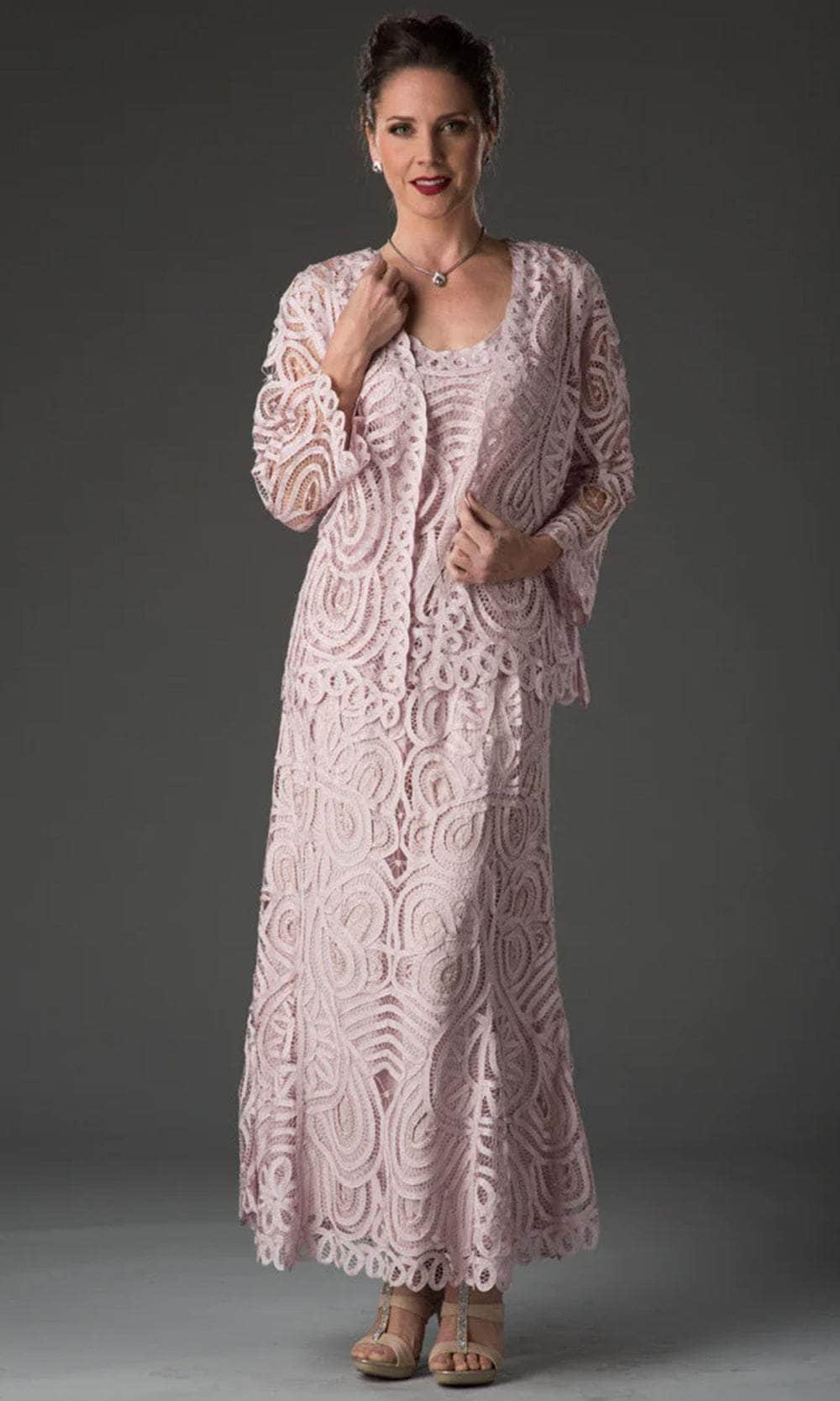 Soulmates D7051 - Three Piece Paisley Jacket Tank And Skirt Set Mother of the Bride Dresses Pearl Pink / S