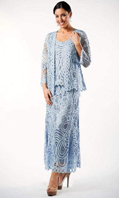 Soulmates D7051 - Three Piece Paisley Jacket Tank And Skirt Set Mother of the Bride Dresses Stone Blue / S