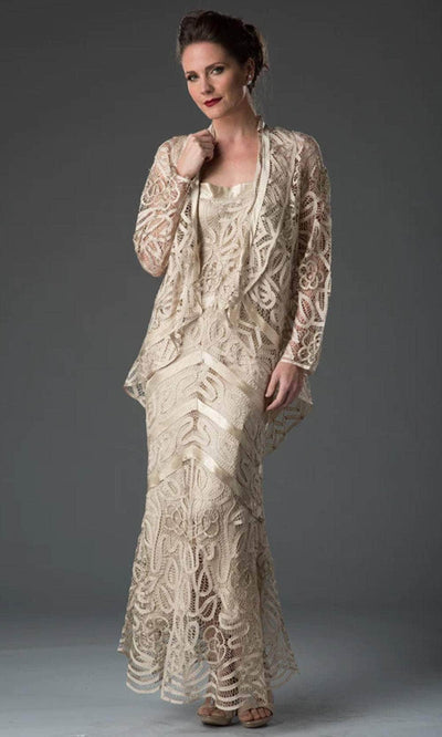 Soulmates D7069 - Hand Crochet Dress And Jacket D7069 Evening Dresses Champagne / S