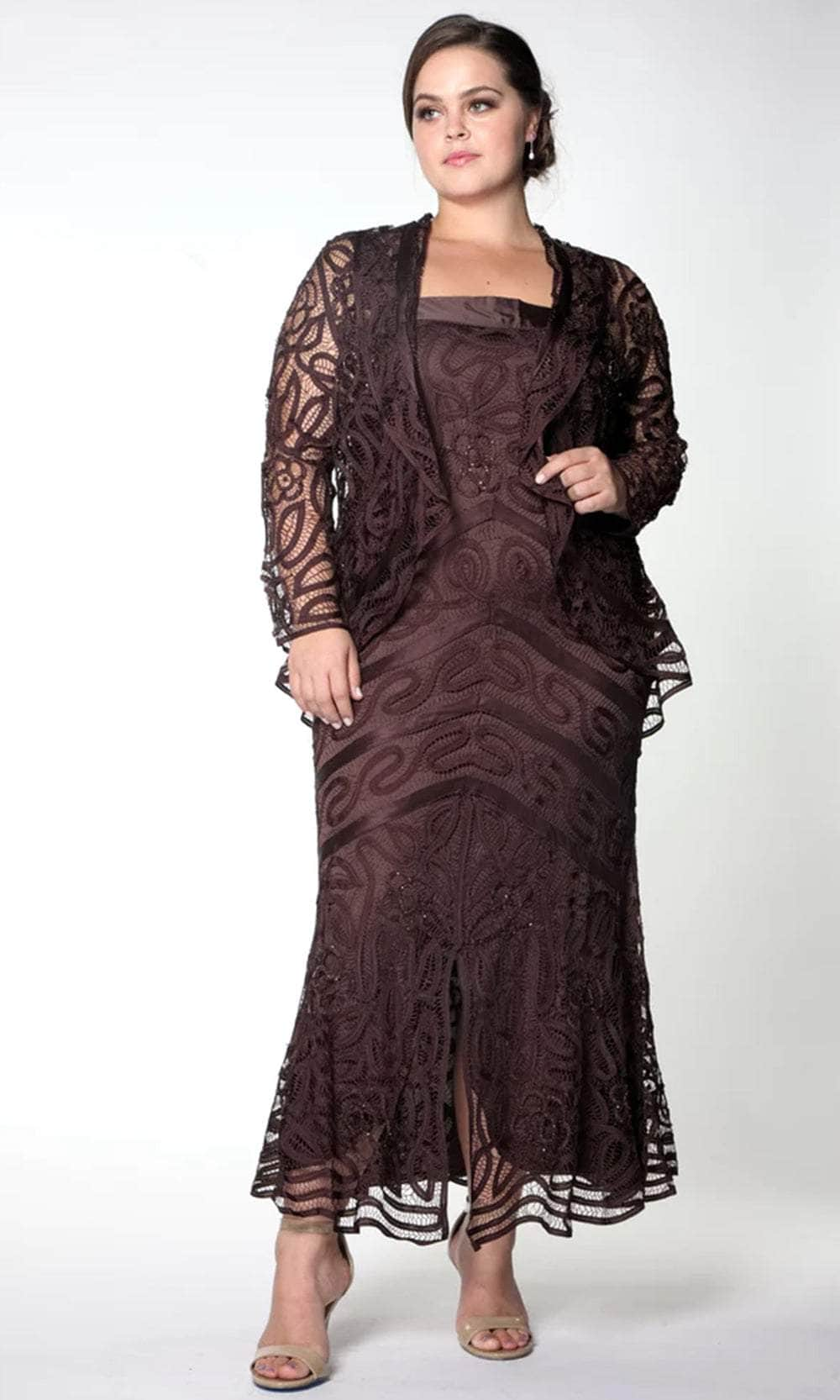 Soulmates D7069 - Hand Crochet Dress And Jacket D7069 Evening Dresses Mocha / M