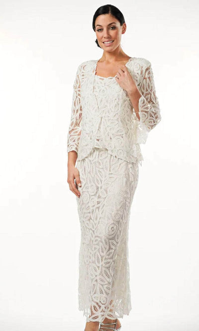 Soulmates D7107 - Hand Crochet 3/4 Bell Sleeve Three Piece Evening Gown Mother of the Bride Dresses Ivory / S