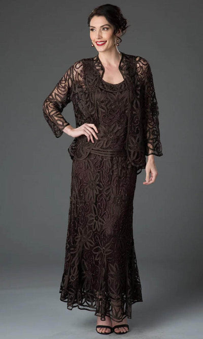 Soulmates D9122 - Flower Lace Crochet Three Pieces Evening Gown Mother of the Bride Dresses Espresso / S