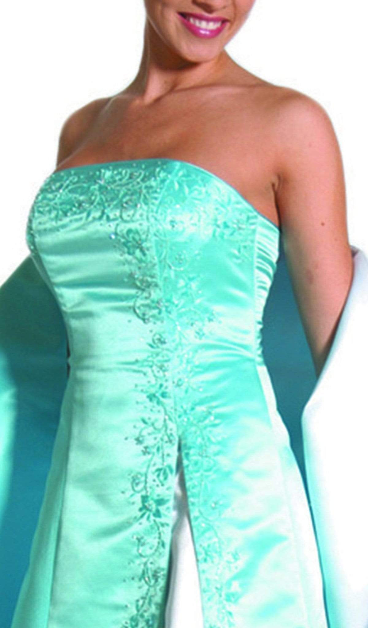 Strapless Beaded Underlay A-Line Gown Dress