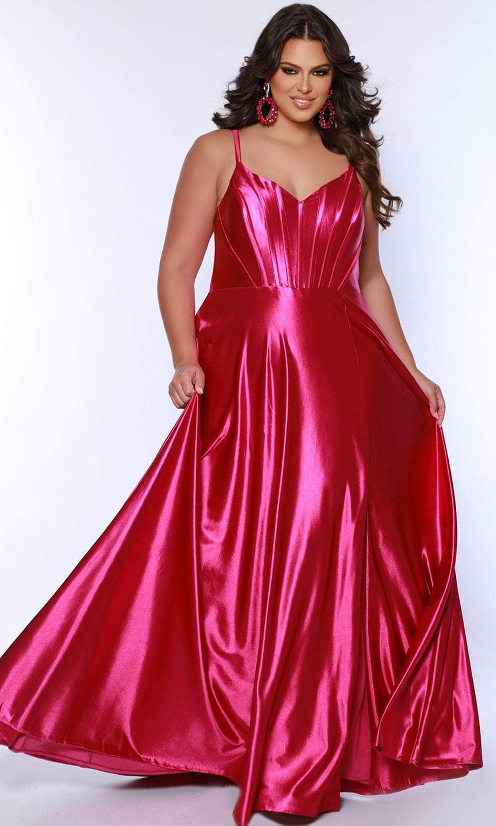 Sydney's Closet SC7380 - V-Neck Satin Prom Dress