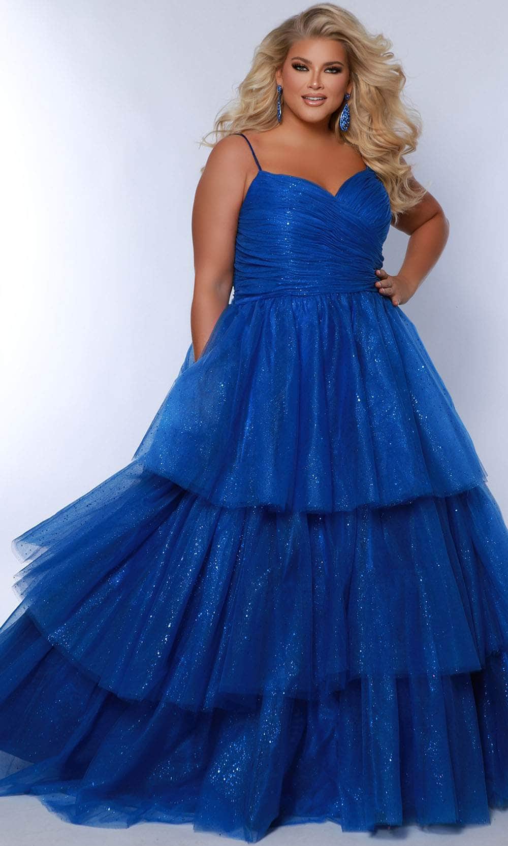 Sydney's Closet SC7392 - Dual Straps Glitter Prom Dress