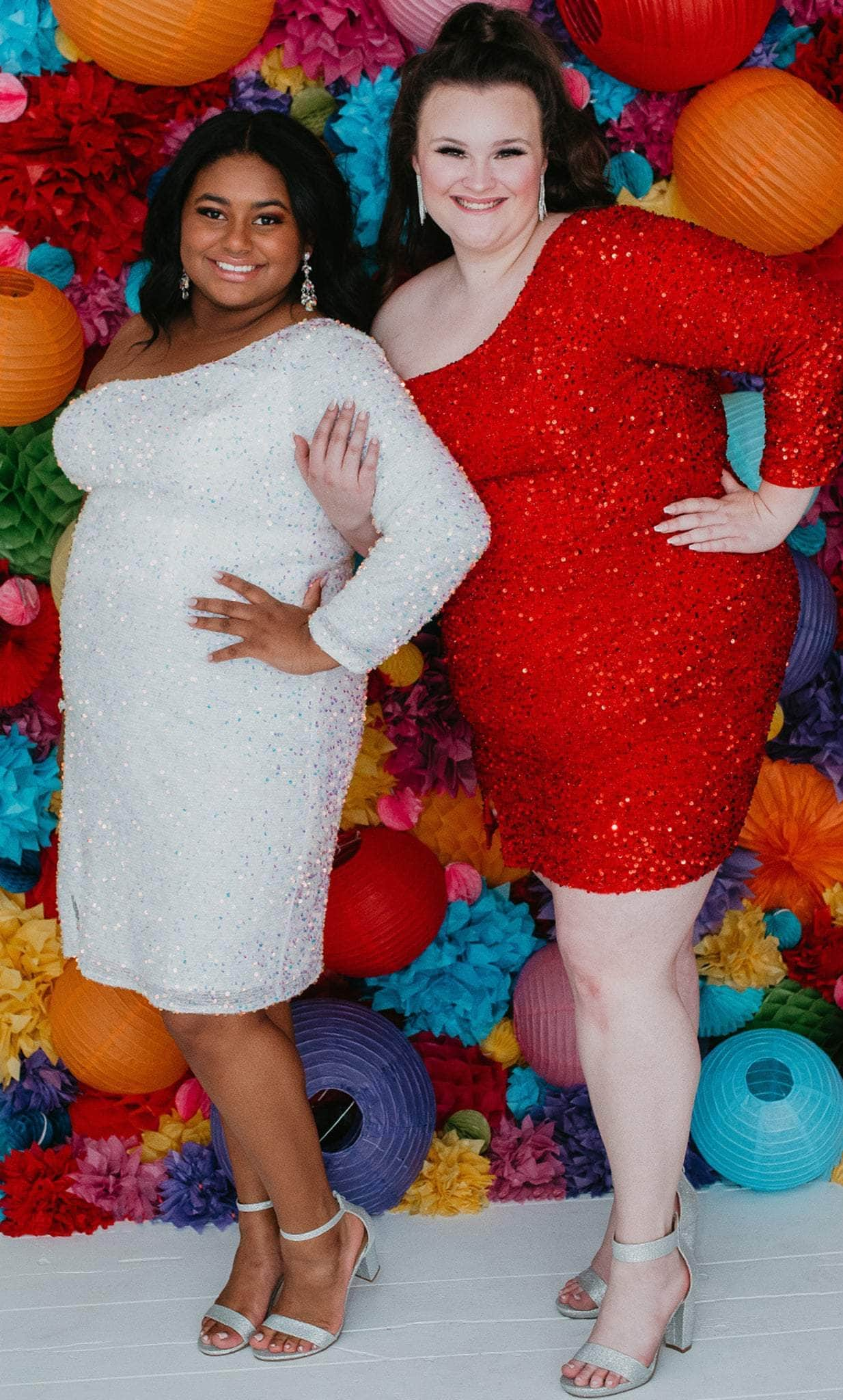 Sydney's Closet SC8112 -One Sleeved Sequin Cocktail Dress Party Dresses 18 / Pearlescent