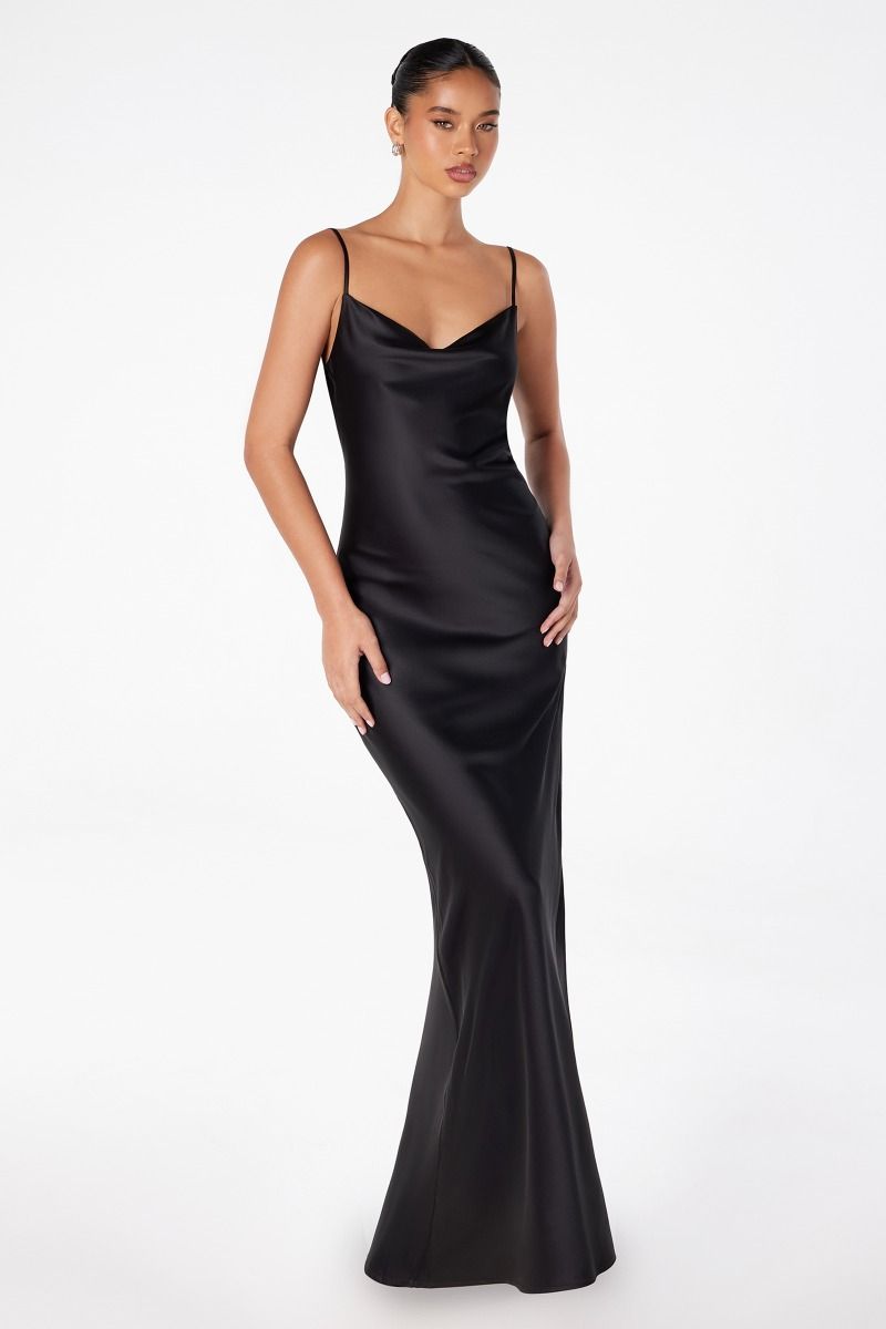 Ladivine T2000 - Low Cowl Back Long Formal Dress Prom Dresses in Black