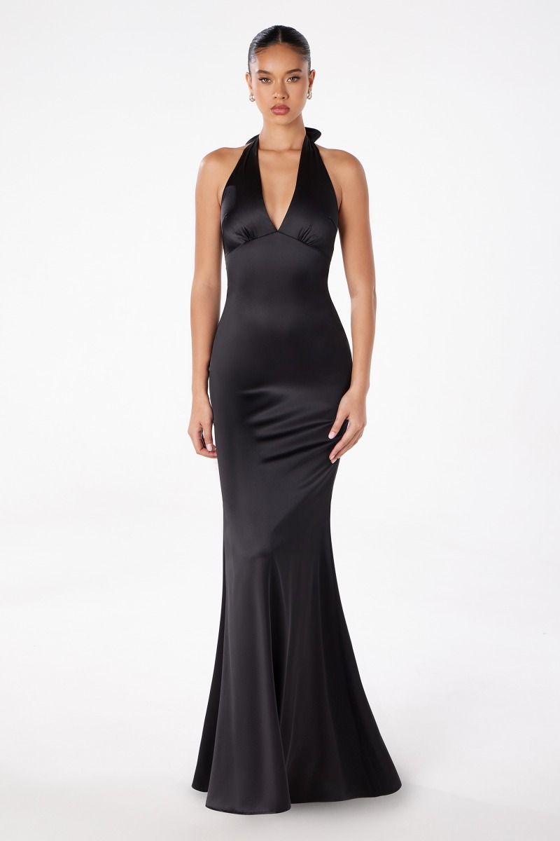 Ladivine T2001 - Halter Empire Satin Prom Dress Prom Dresses in Black